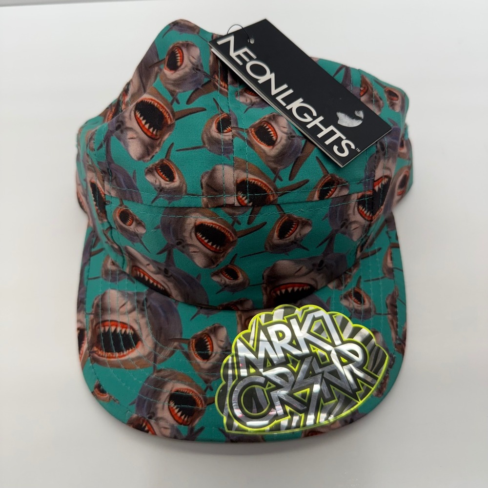 Neonlights Market Crash Shark Print 5-Panel Hat Teal One Size Polyester Cap